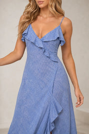 Robe longue bleu clair dos ouvert | Lounelle Paris