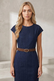 Robe longue bleu foncé ceinturée | Lounelle Paris