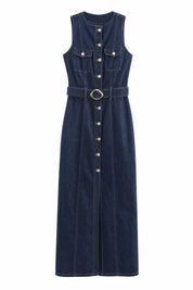 Robe longue bleu foncé sans manches | Lounelle Paris