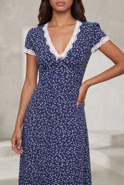 Robe longue bleu marine col V | Lounelle Paris