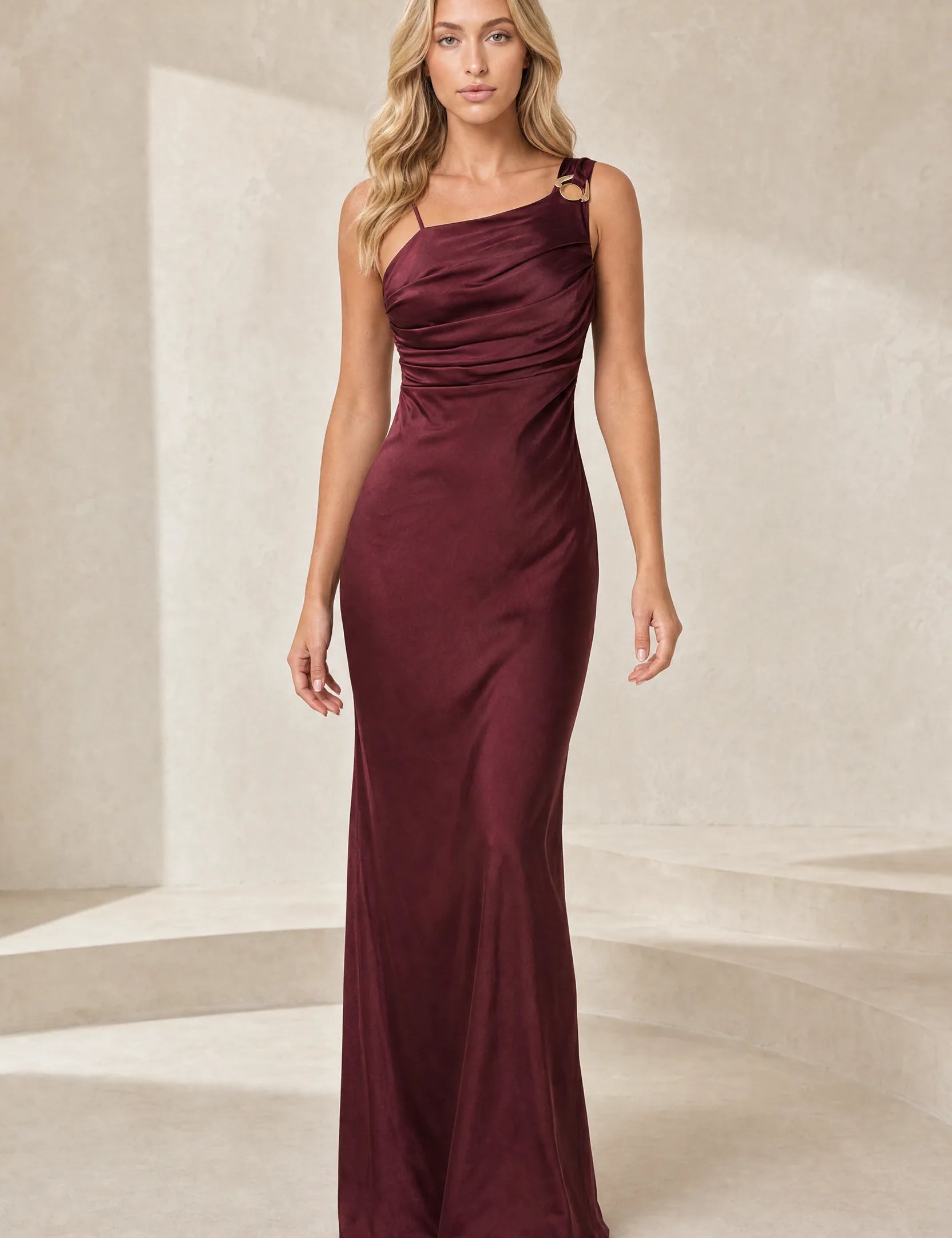Robe longue bordeaux asymétrique | Lounelle Paris