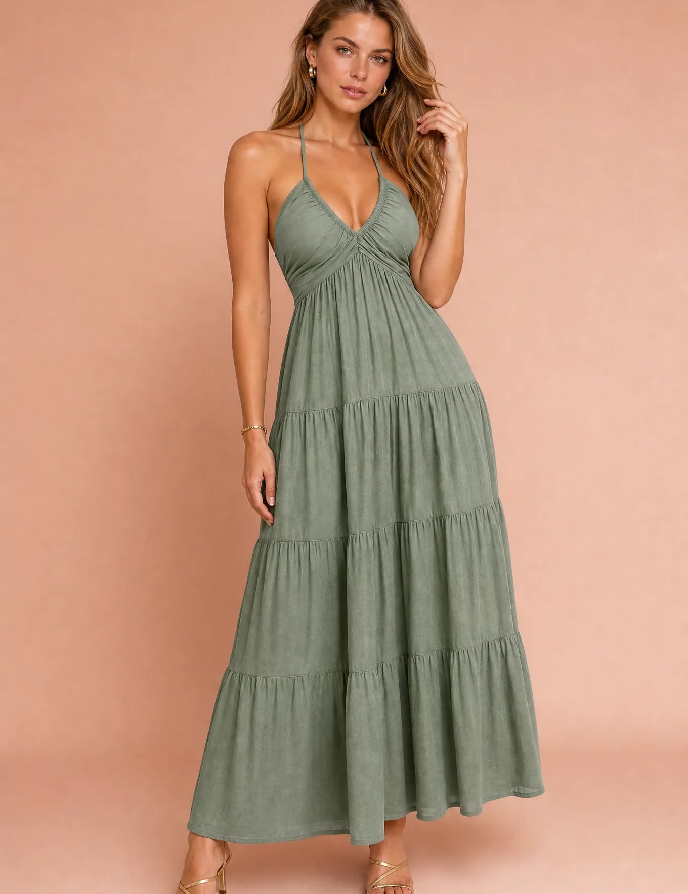 Robe longue col halter dos nu | Vue de face | Lounelle Paris
