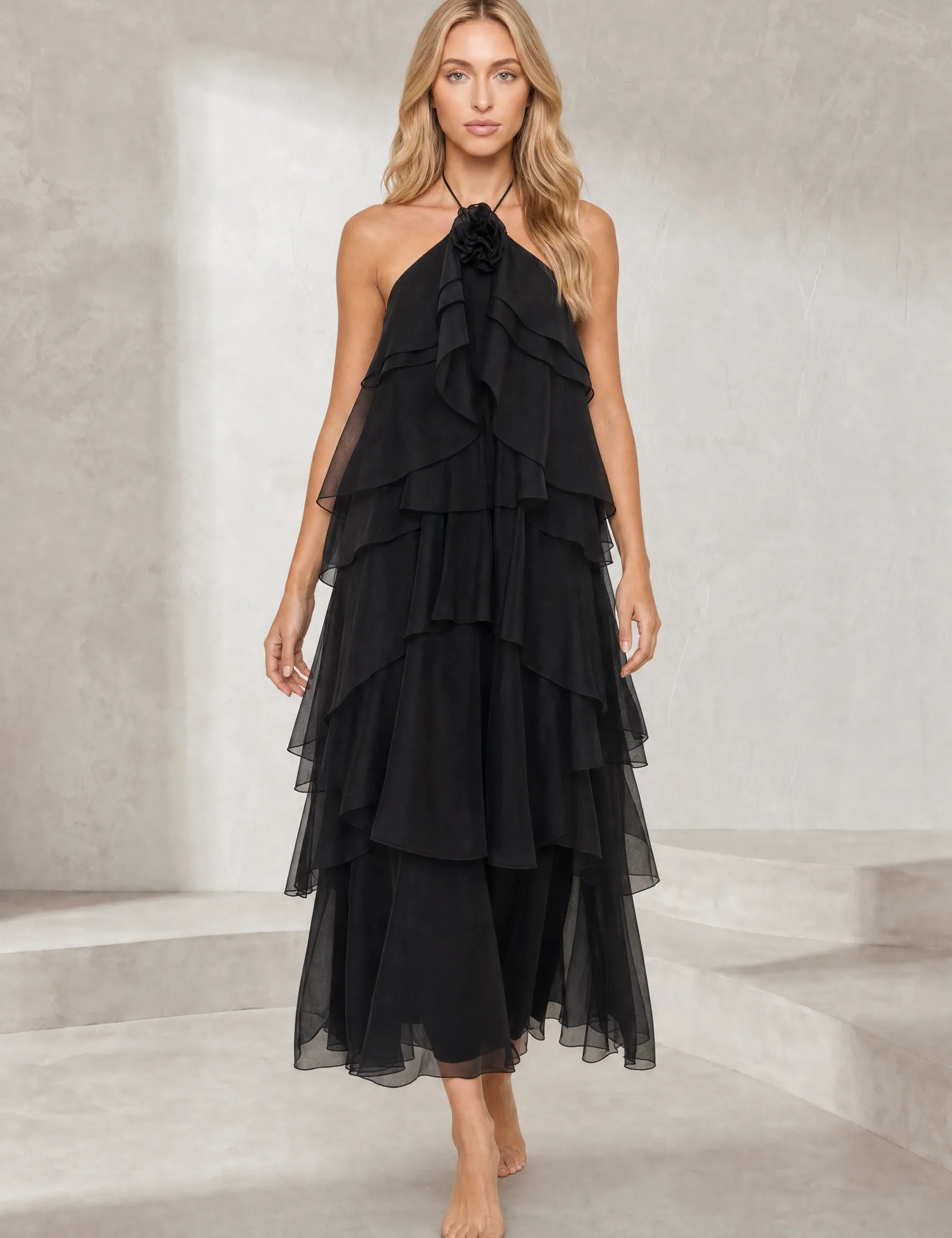 Robe longue dos nu à volants | Lounelle Paris