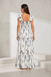 Robe longue écru imprimé floral encolure carrée | Lounelle Paris