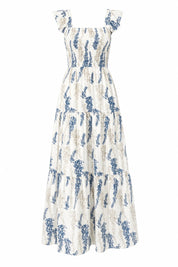Robe longue écru imprimé floral encolure carrée | Lounelle Paris