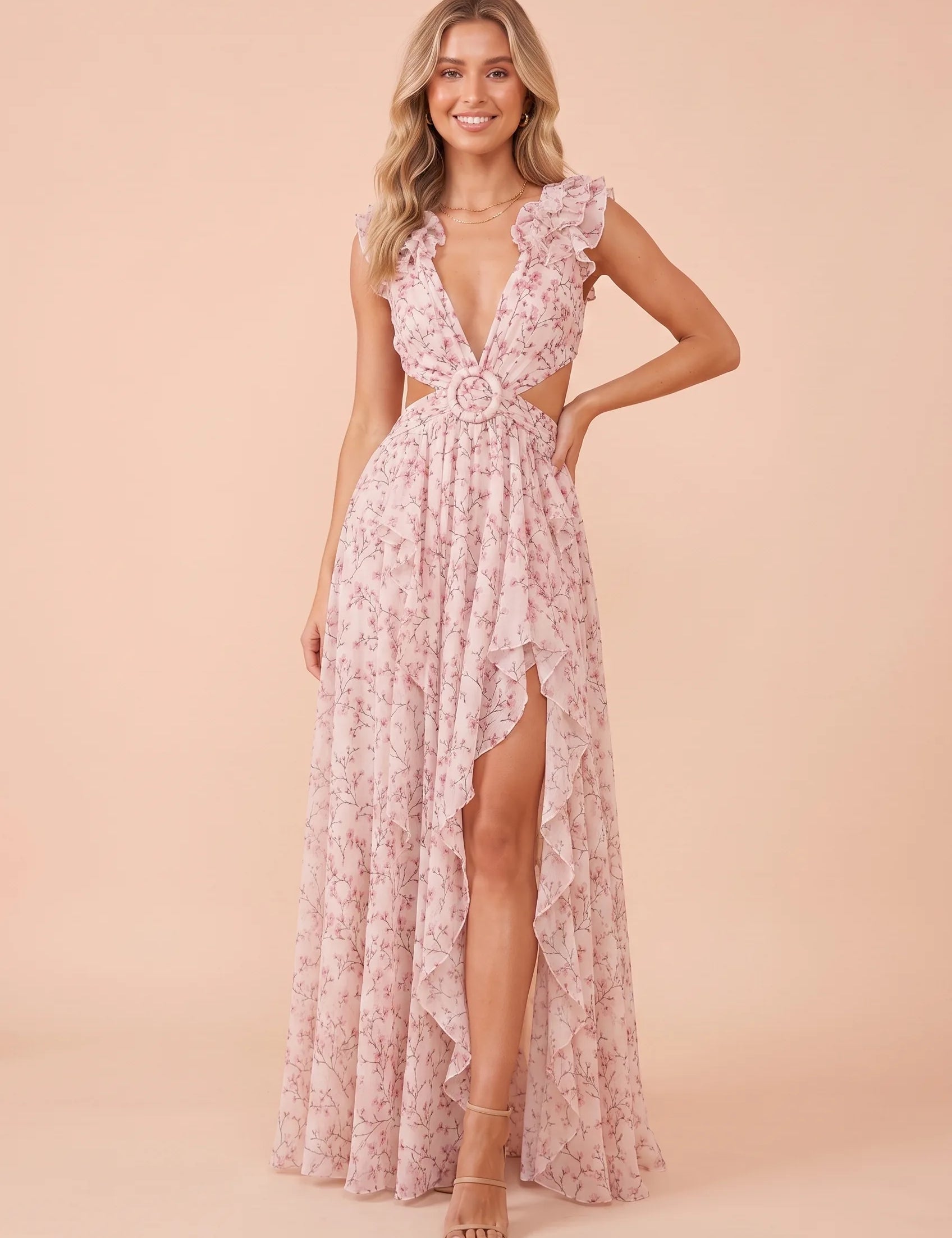 Robe longue fleurie dos nu | Variante Rose | Lounelle Paris