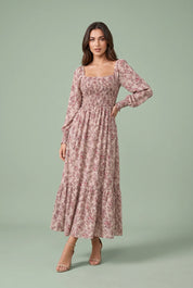 Robe longue fleurie manches bouffantes | Vue de face | Lounelle Paris