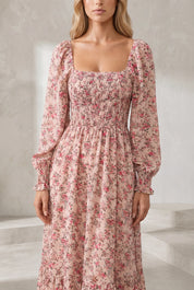 Robe longue fleurie manches bouffantes | Lounelle Paris