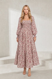 Robe longue fleurie manches bouffantes | Lounelle Paris