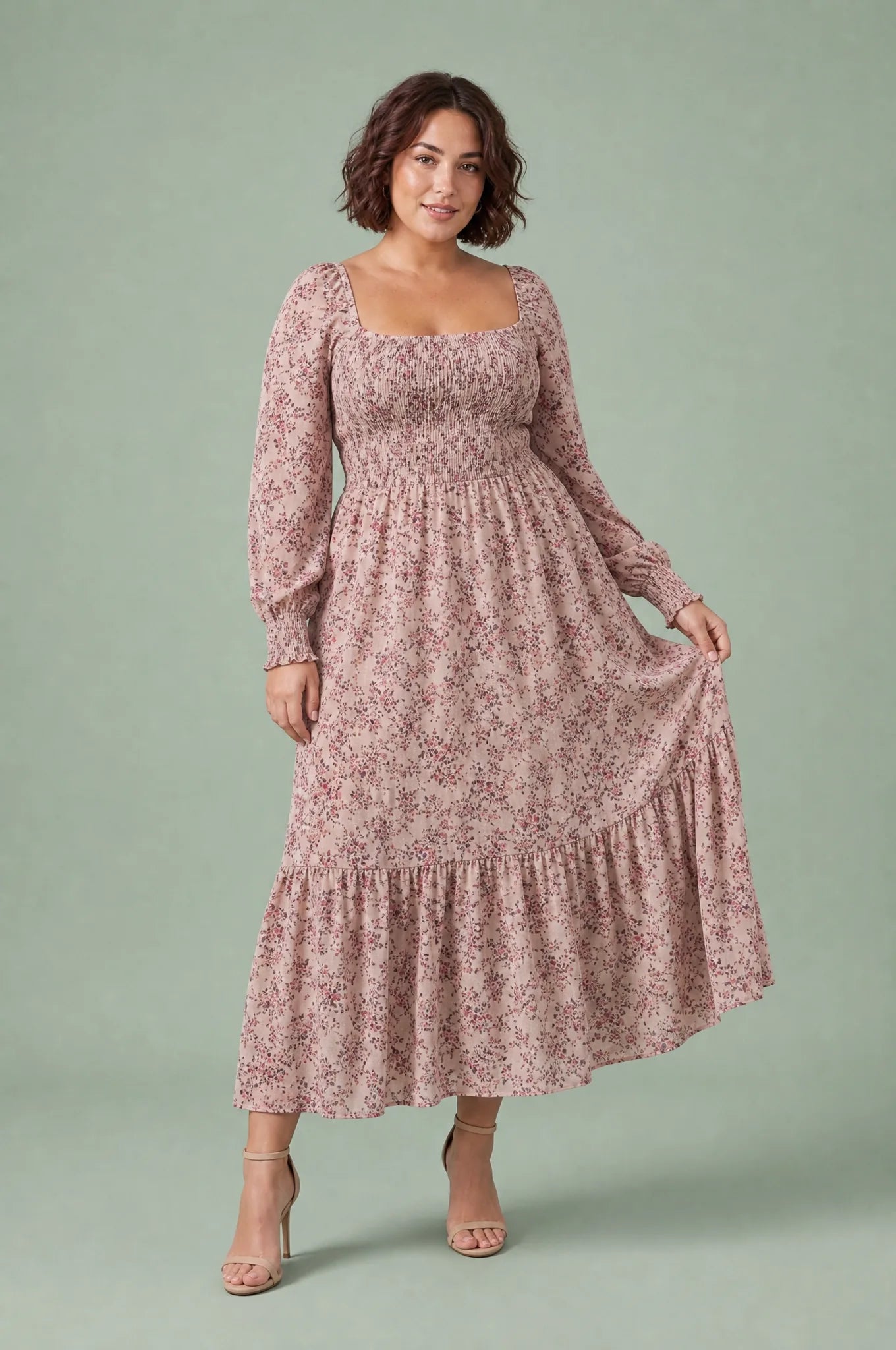 Robe longue fleurie manches bouffantes | Porté sur une autre silhouette | Lounelle Paris