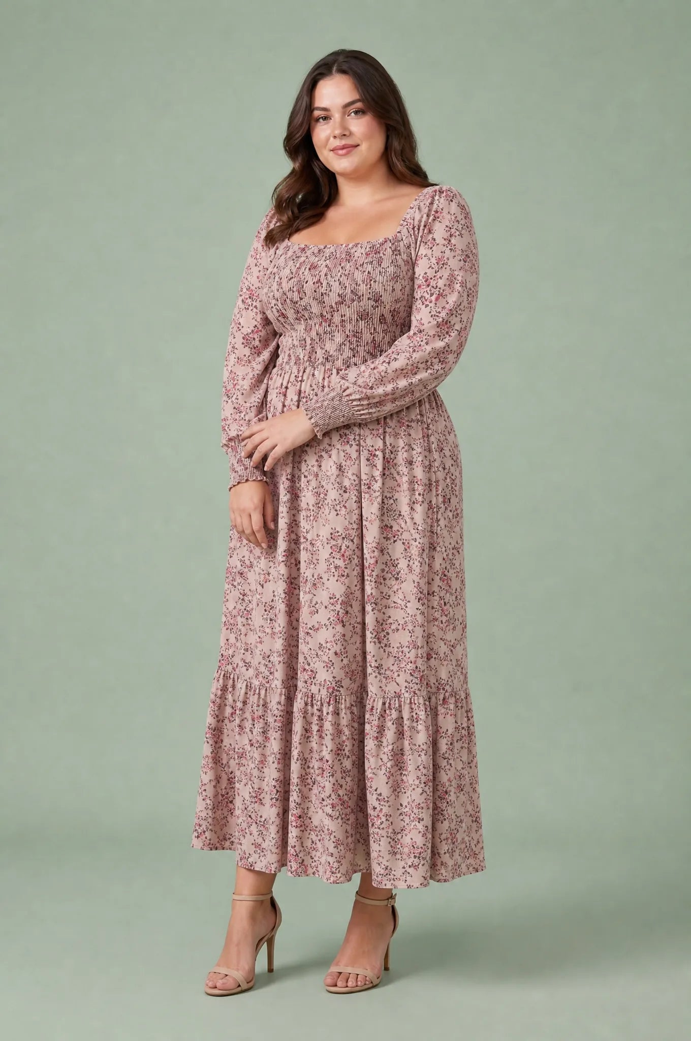 Robe longue fleurie manches bouffantes | Porté sur une silhouette plus ronde | Lounelle Paris