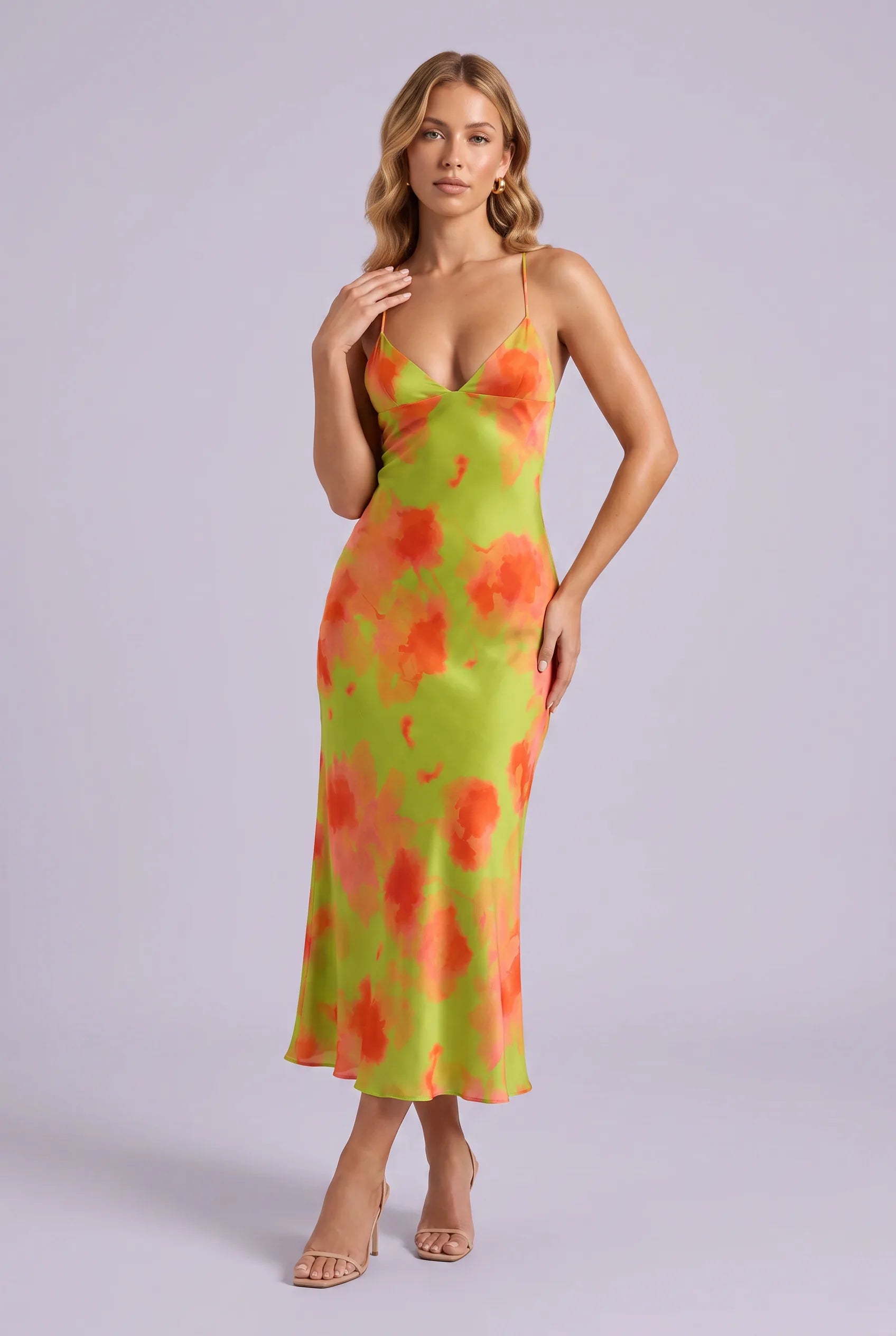 Robe longue florale dos nu | Vue de face | Lounelle Paris