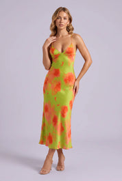Robe longue florale dos nu | Vue de face | Lounelle Paris