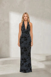 Robe longue gris anthracite col halter | Lounelle Paris