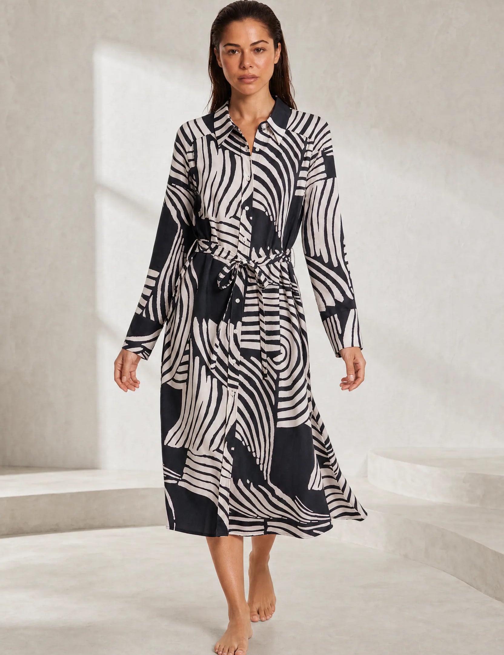 Robe longue imprimée col chemise | Lounelle Paris