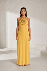 Robe longue jaune col halter