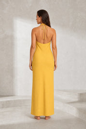 Robe longue jaune col halter | Lounelle Paris