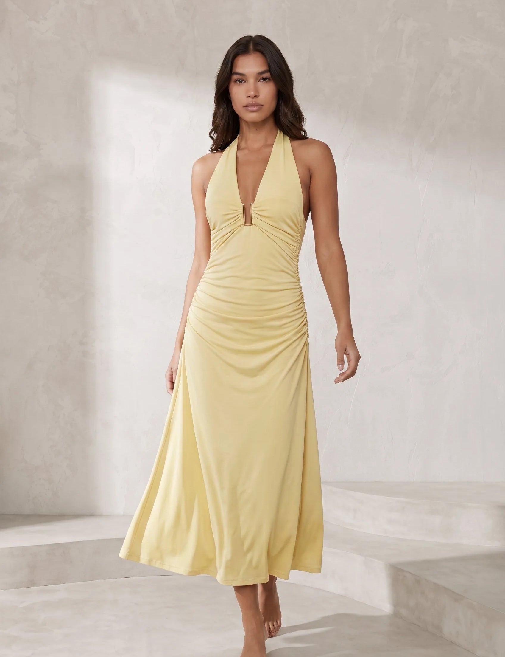 Robe longue jaune dos nu | Lounelle Paris