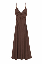Robe longue marron bretelles croisées | Lounelle Paris