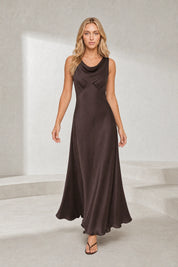 Robe longue marron col drapé | Lounelle Paris