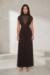 Robe longue marron col maille