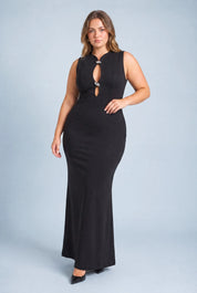 Robe longue moulante ajourée | Porté sur une silhouette plus ronde | Lounelle Paris