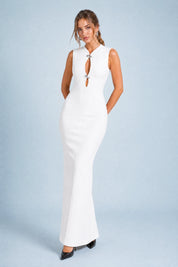 Robe longue moulante ajourée | Variante Blanc | Lounelle Paris