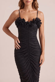 Robe longue noire fines bretelles | Vue rapprochée | Lounelle Paris