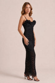 Robe longue noire fines bretelles | Vue de profil | Lounelle Paris
