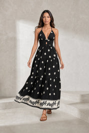 Robe longue noire fleurie dos nu | Lounelle Paris