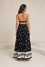 Robe longue noire fleurie dos nu | Lounelle Paris