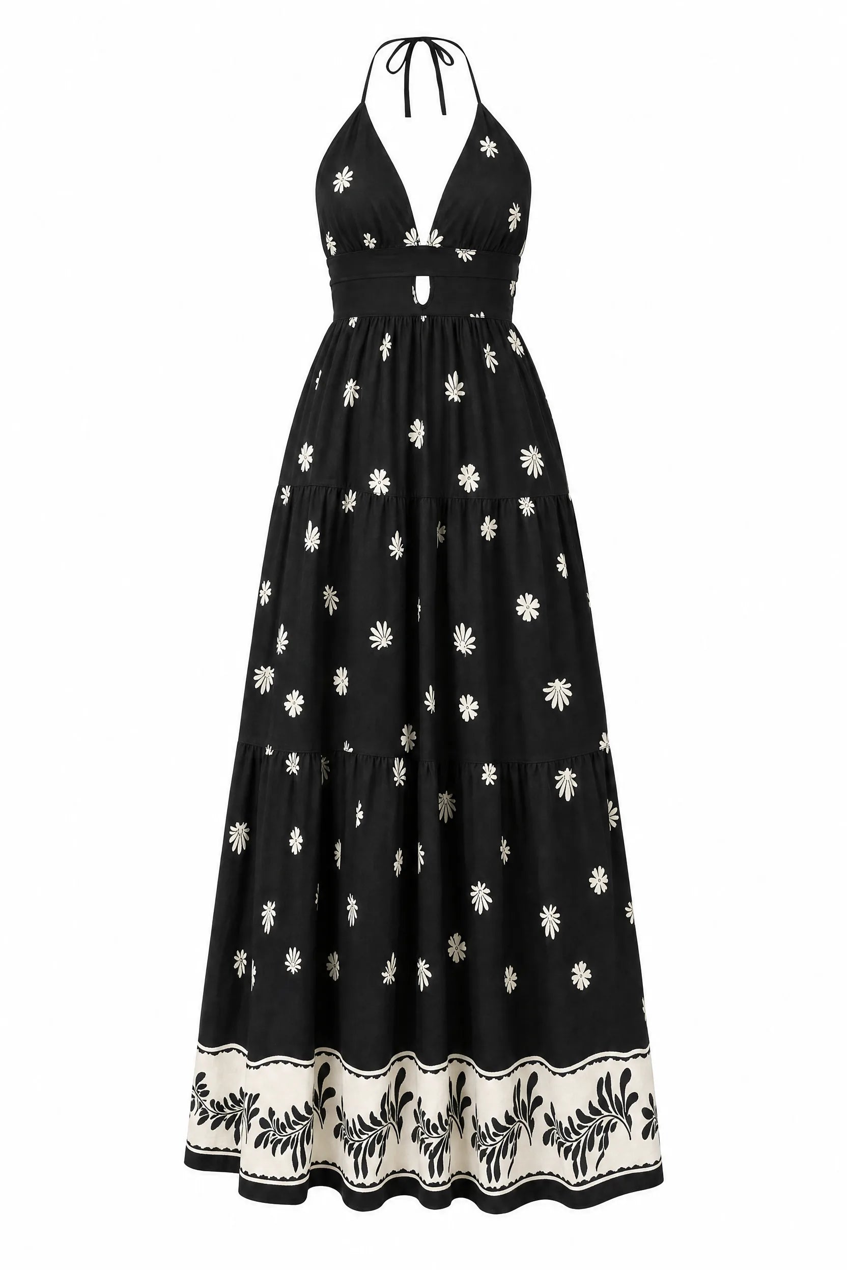Robe longue noire fleurie dos nu | Lounelle Paris