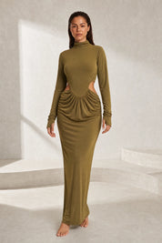 Robe longue olive col montant | Lounelle Paris
