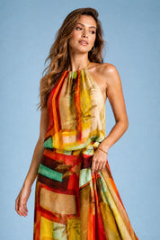 Robe longue orange col licou | Vue rapprochée | Lounelle Paris