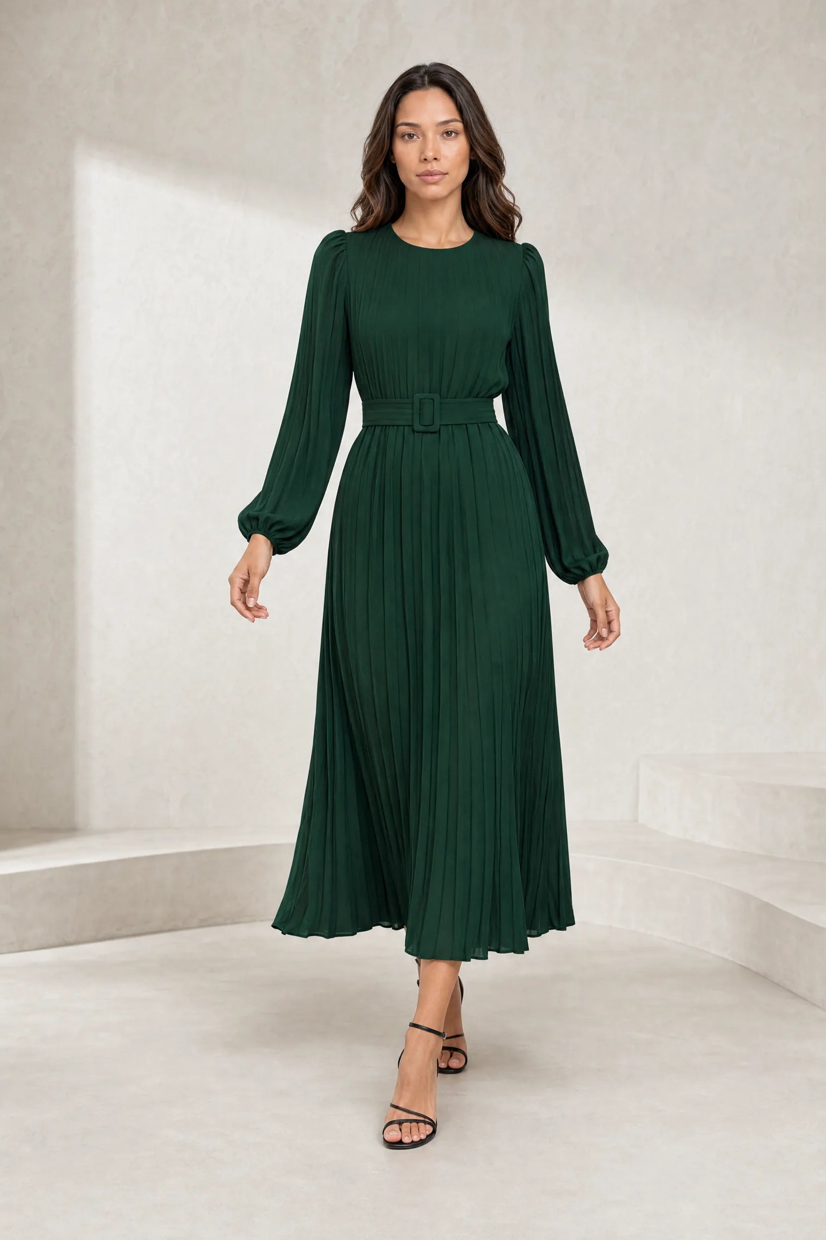 Robe longue plissée à manches bouffantes | Lounelle Paris
