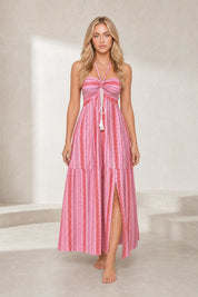 Robe longue rose col licou | Lounelle Paris