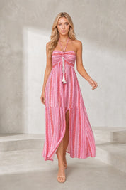 Robe longue rose col licou | Lounelle Paris