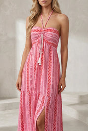 Robe longue rose col licou | Lounelle Paris