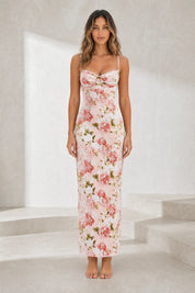 Robe longue rose imprimée dos nu | Lounelle Paris