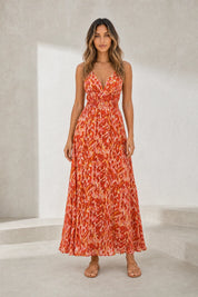 Robe longue rouge col V dos nu | Lounelle Paris