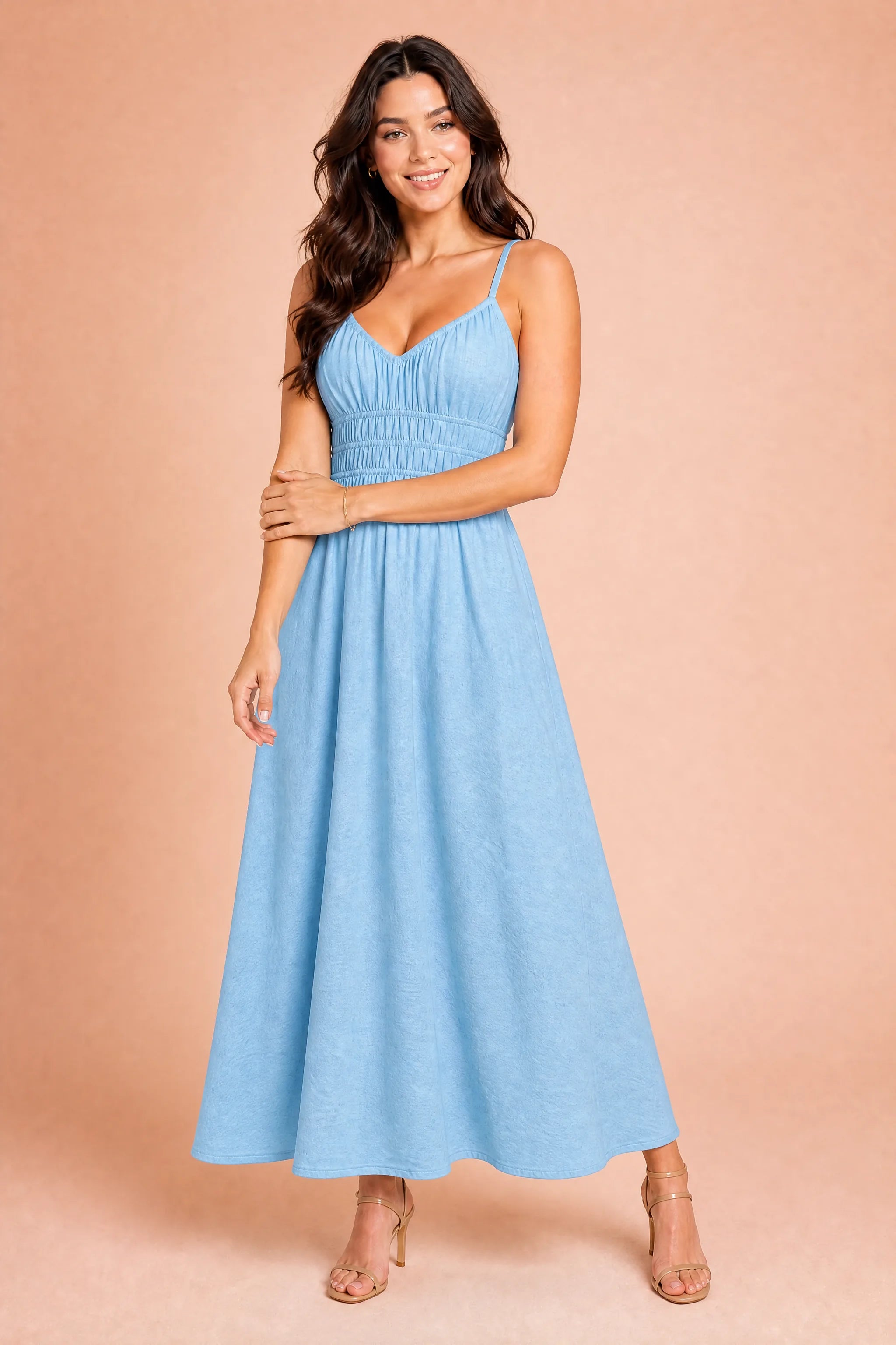 Robe longue smockée dos nu | Variante Bleu | Lounelle Paris