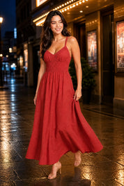 Robe longue smockée dos nu | Variante Rouge - Lifestyle | Lounelle Paris