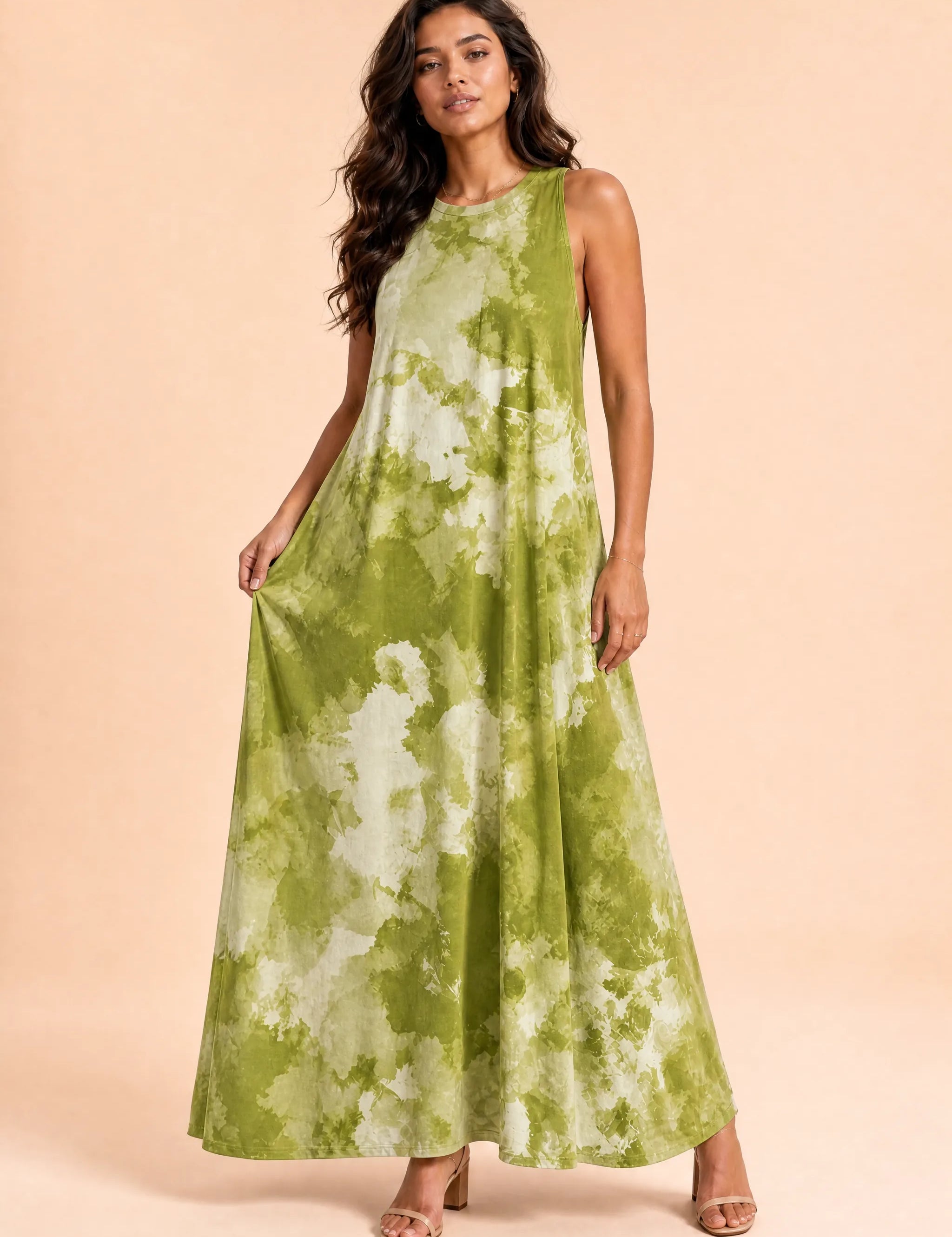 Robe longue tie-dye | Variante Vert | Lounelle Paris