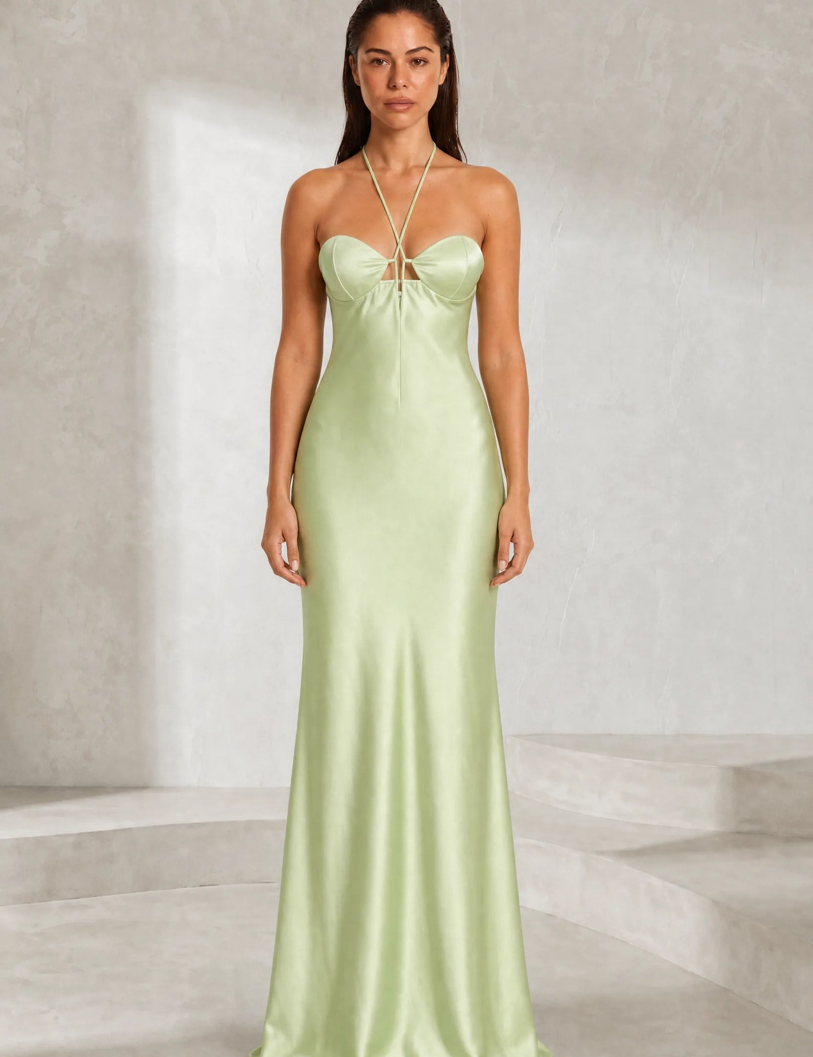 Robe longue vert clair à dos nu | Lounelle Paris