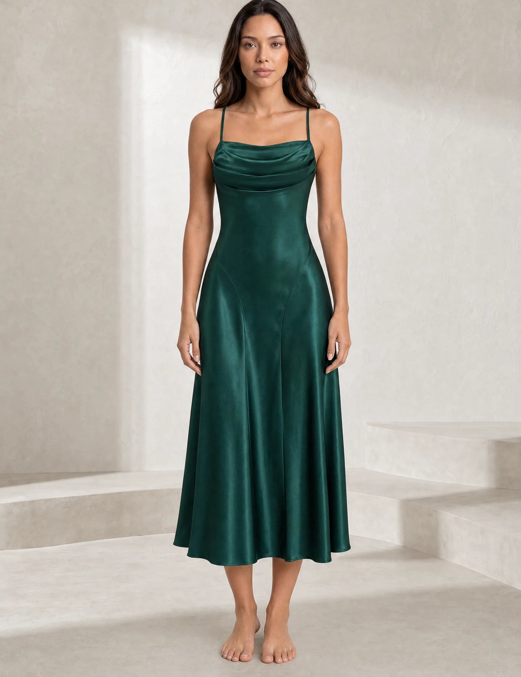 Robe longue vert foncé dos lacé | Lounelle Paris