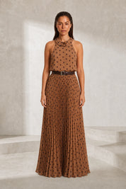 Robe marron à pois col licou | Lounelle Paris