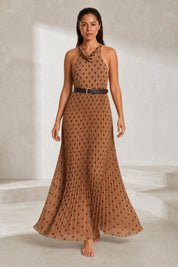 Robe marron à pois col licou | Lounelle Paris