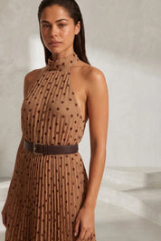 Robe marron à pois col licou | Lounelle Paris