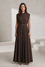 Robe marron col chemise ceinturée | Lounelle Paris