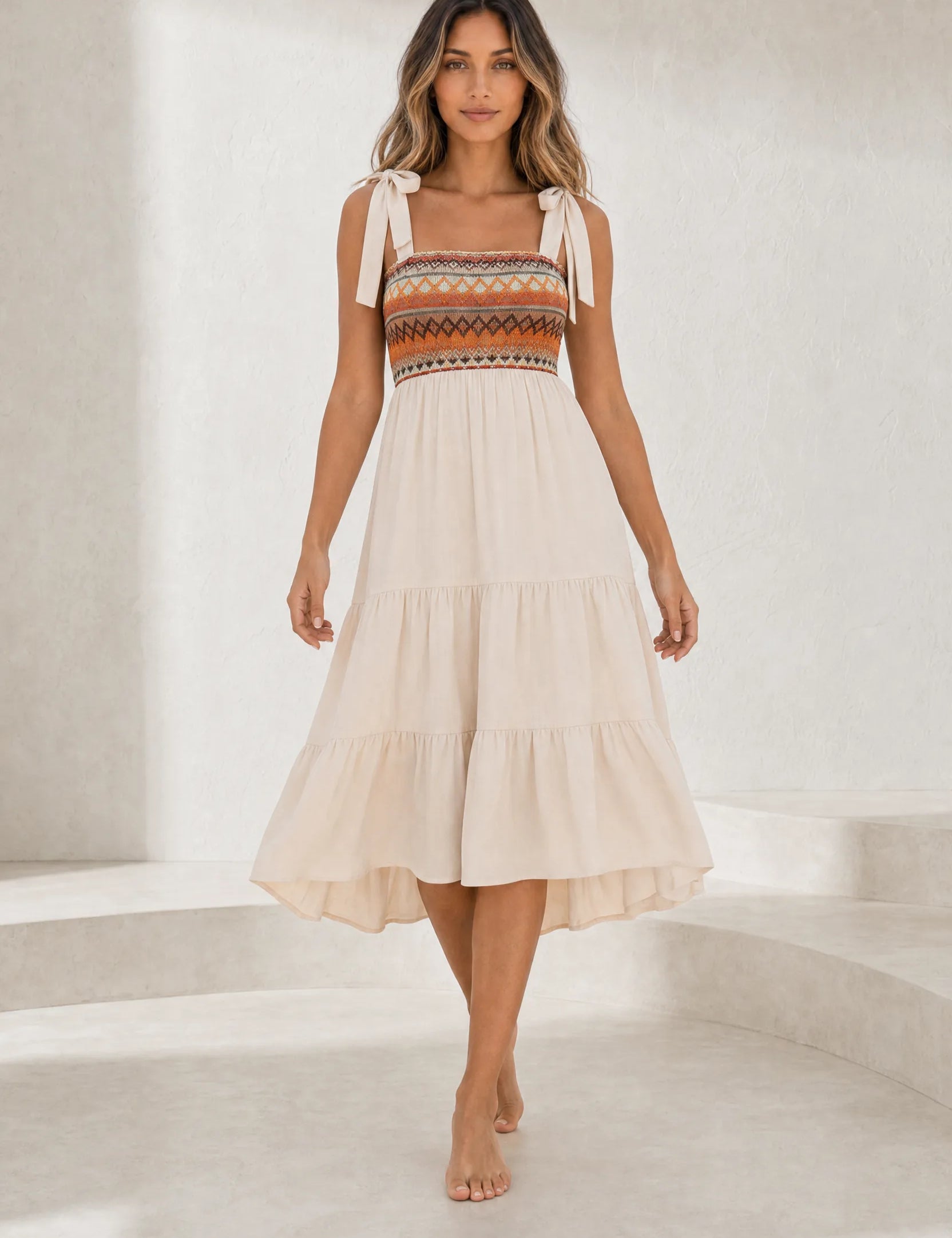 Robe midi à bretelles smockée | Lounelle Paris